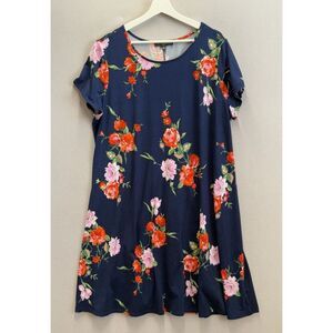 Fred David Women's Plus‎ Size 1X Flower Floral Prints Jersey Swing Dress